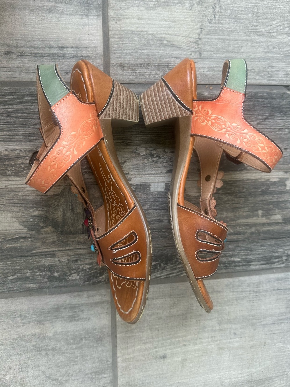 NEW L'Artiste by Spring Step Yovela  Floral Leather Sandals Size 39 - Picture 8 of 12